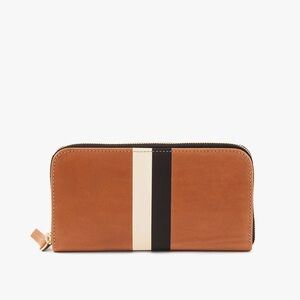 Clare V. Black and Cream Stripes Zip Wallet, Italian Leather